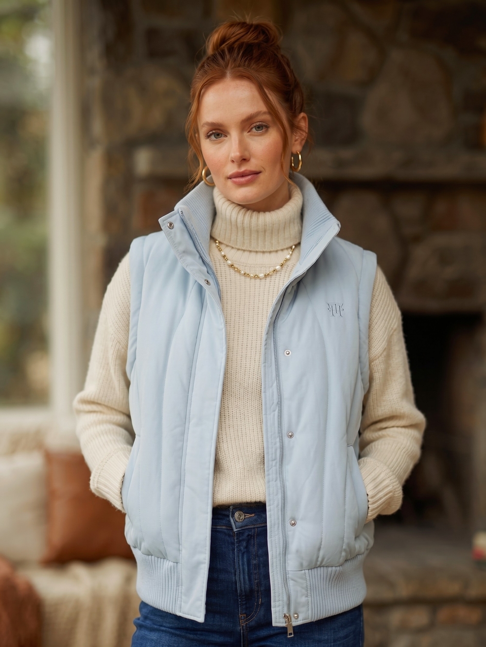 Tommy Hilfiger Down Puffer Vest Baby Blue Gorpcore Retro Ski Y2K Preppy